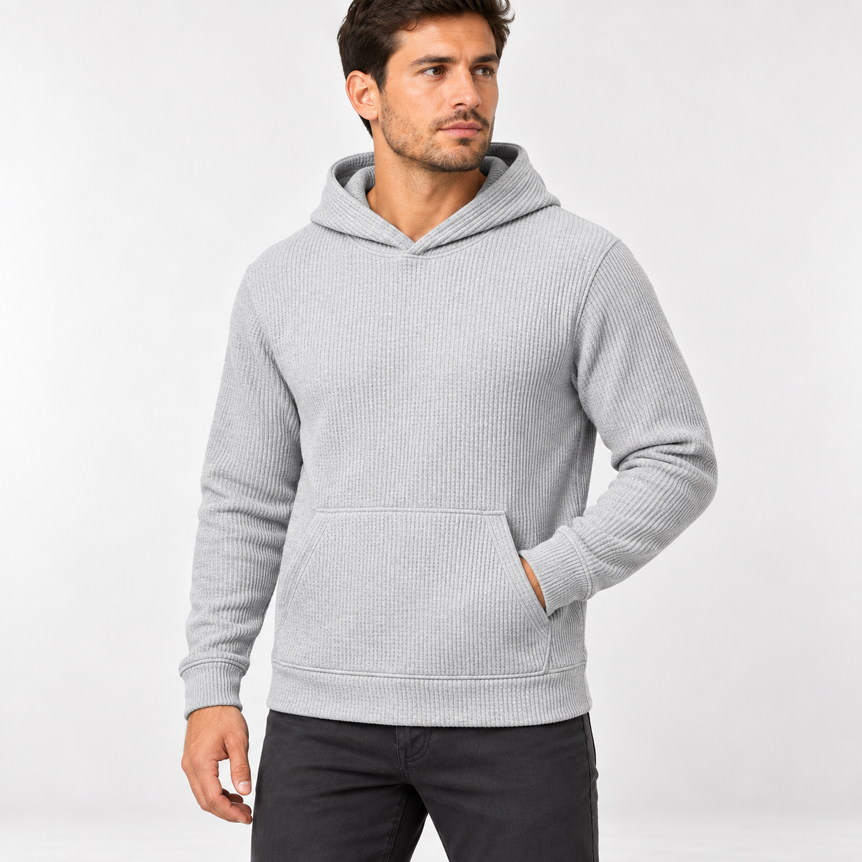 Men's Heather Grey waffle knit pullover hoodie