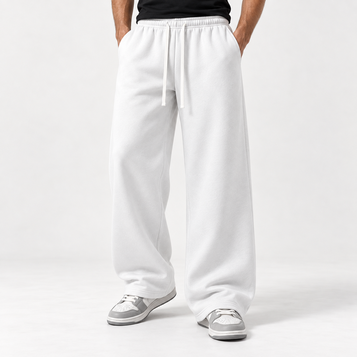 White wide-leg sweatpants