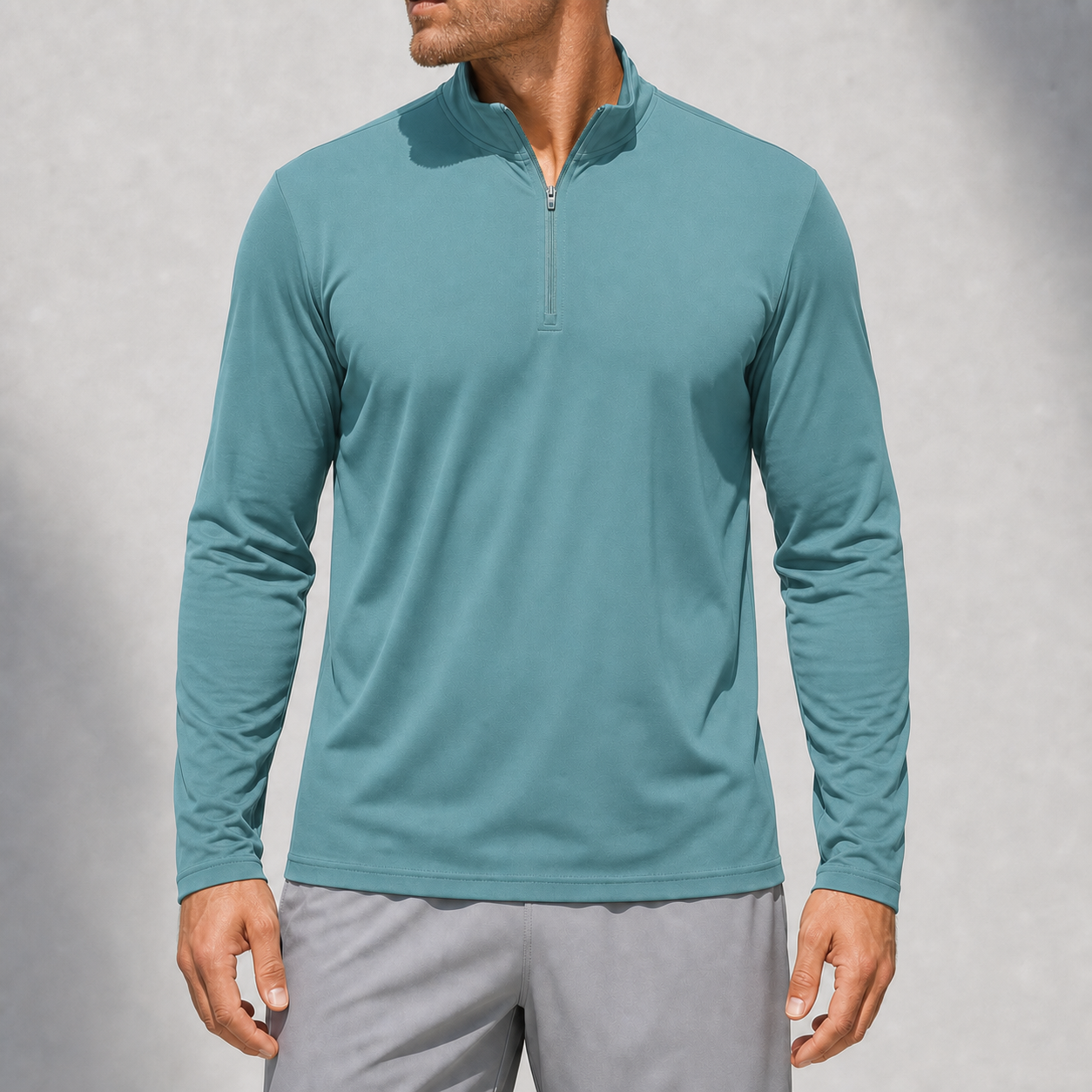 Men's 1/4 zip sun protection shirt dull cyan color