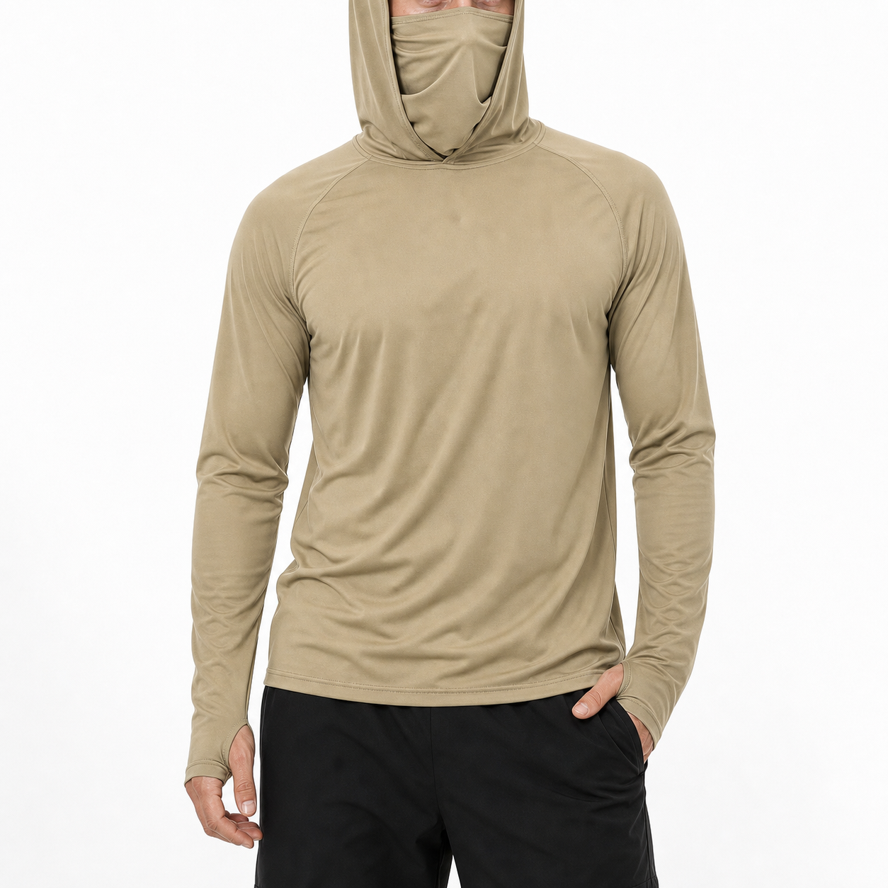 Men's hooded sun shirt sand khaki