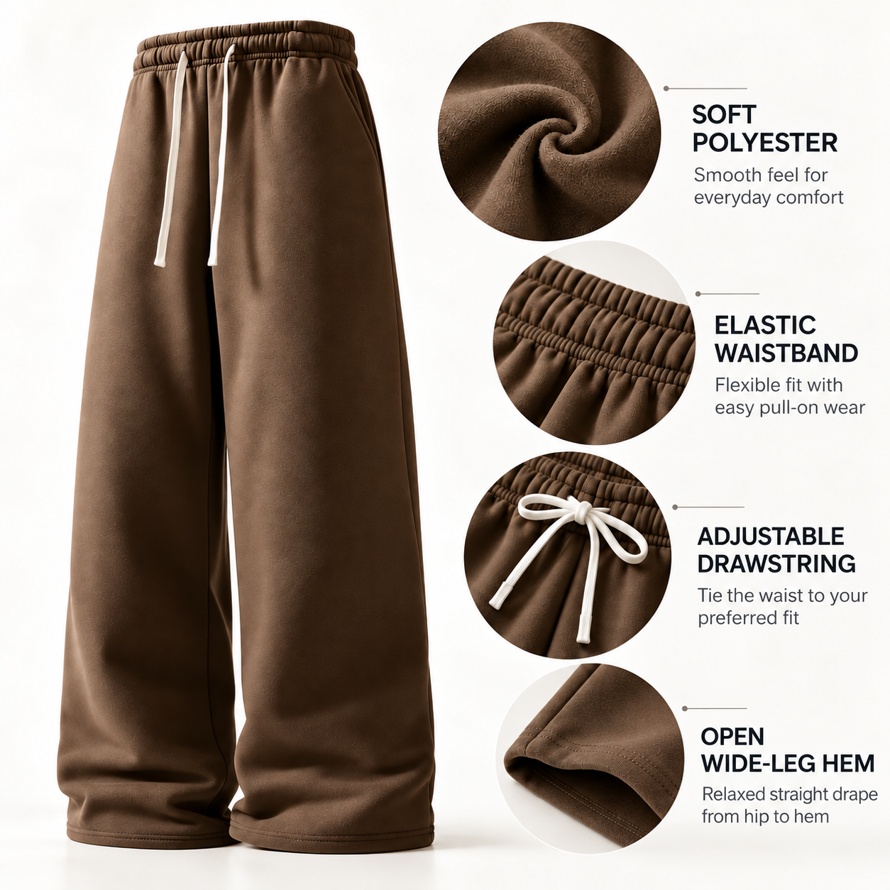 Wide-leg sweatpants comfort and construction features