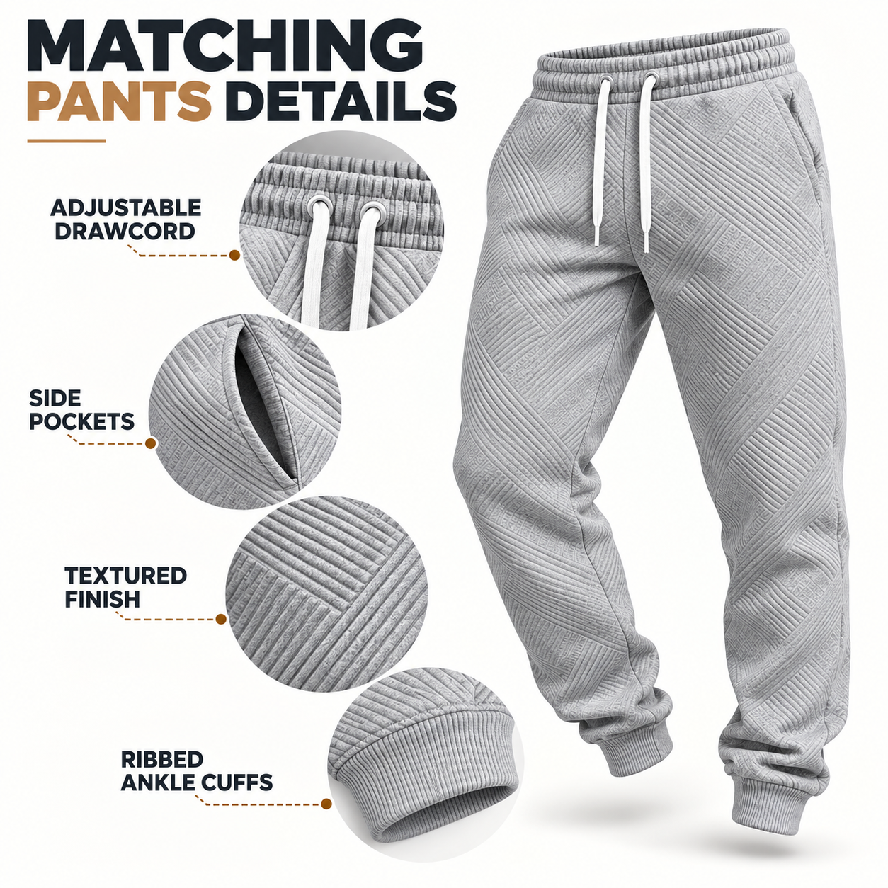 KRUIDA Men's 2-Piece Textured Hoodie Tracksuit - detail pants
