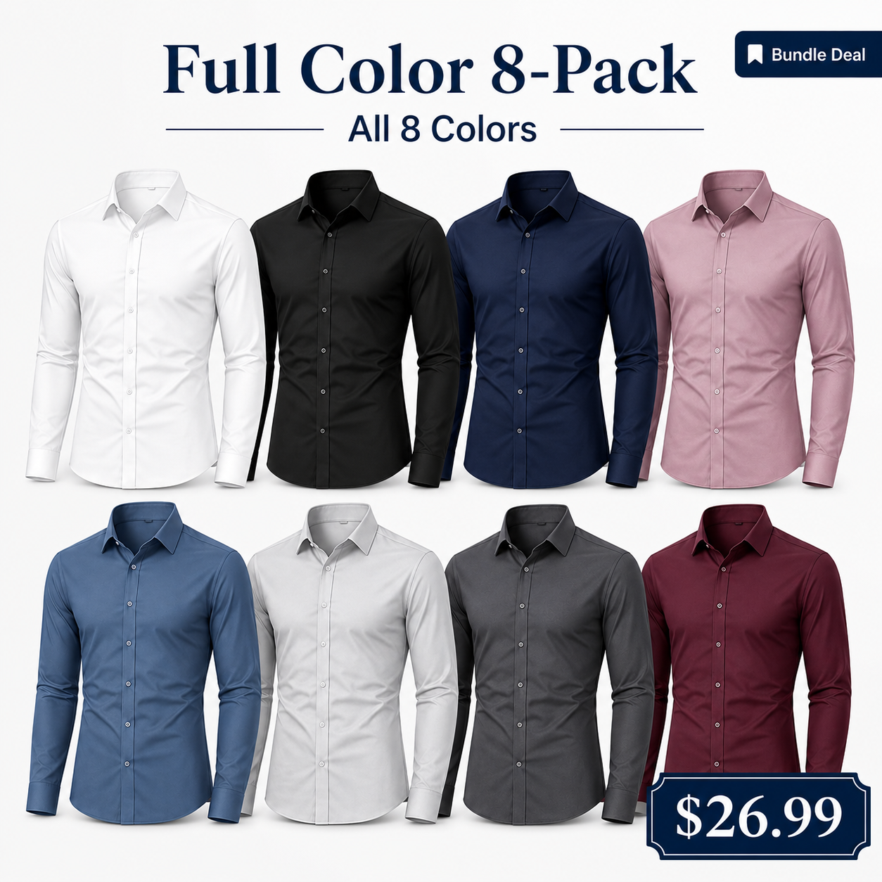 Full Color 8-Pack men's stretch dress shirts bundle