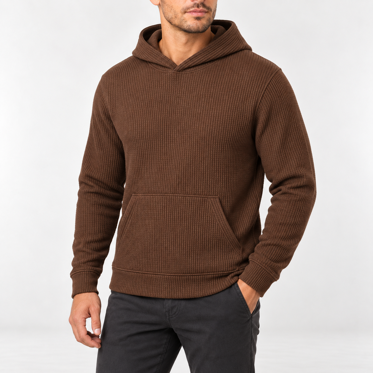Men's Brown waffle knit pullover hoodie