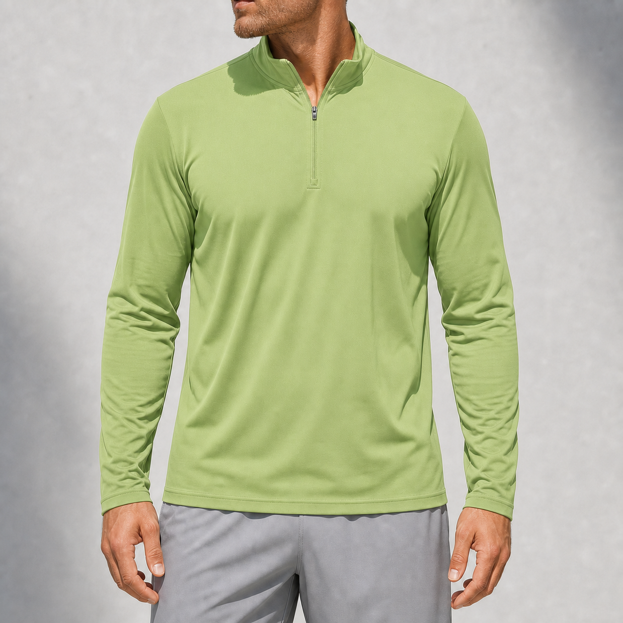 Men's 1/4 zip sun protection shirt light green color