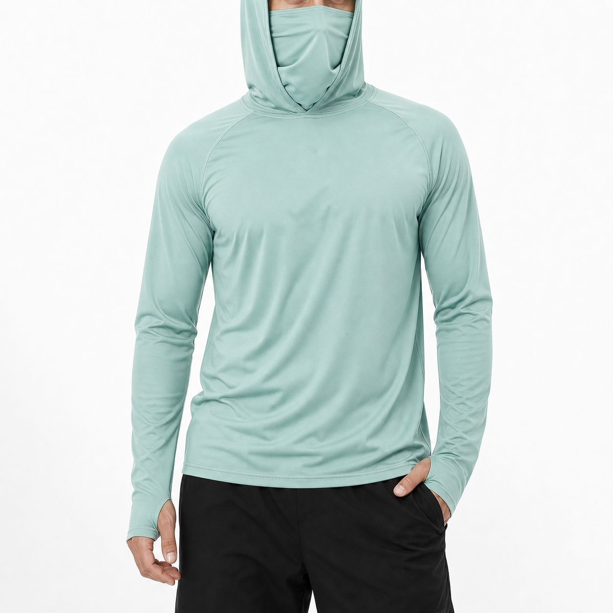 Men's hooded sun shirt mint green