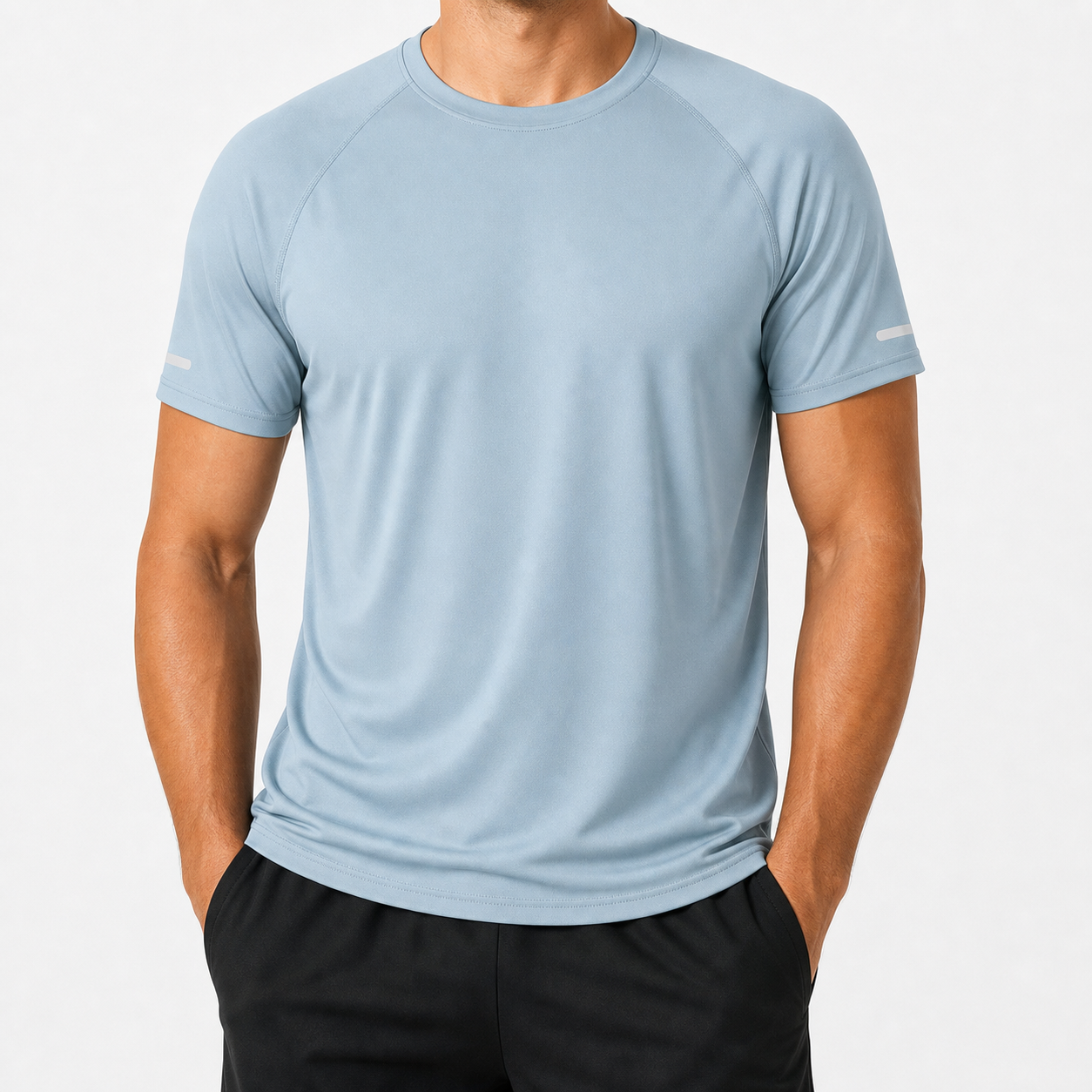 Men's reflective quick dry athletic tee sky blue color