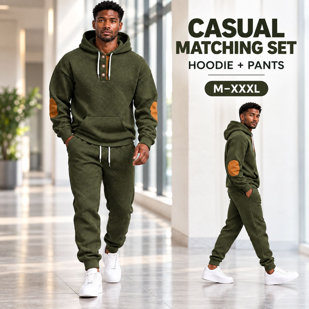 KRUIDA Men's 2-Piece Textured Hoodie Tracksuit - detail fit