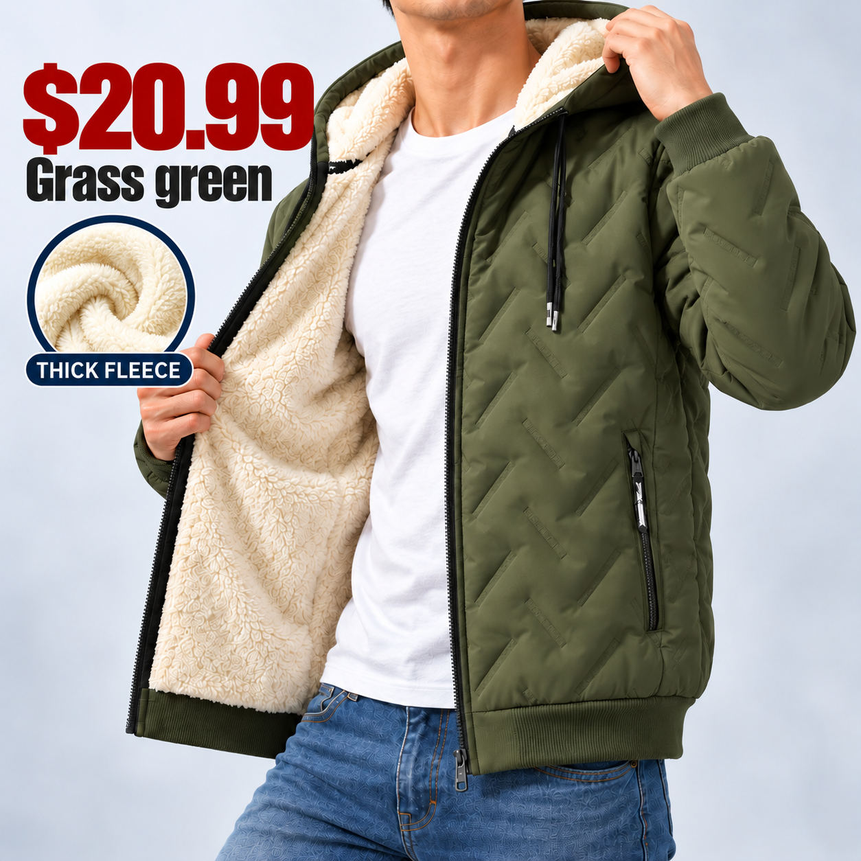 Men's Hooded Full-Zip Fleece-Lined Jacket | Regular & Thick Fleece