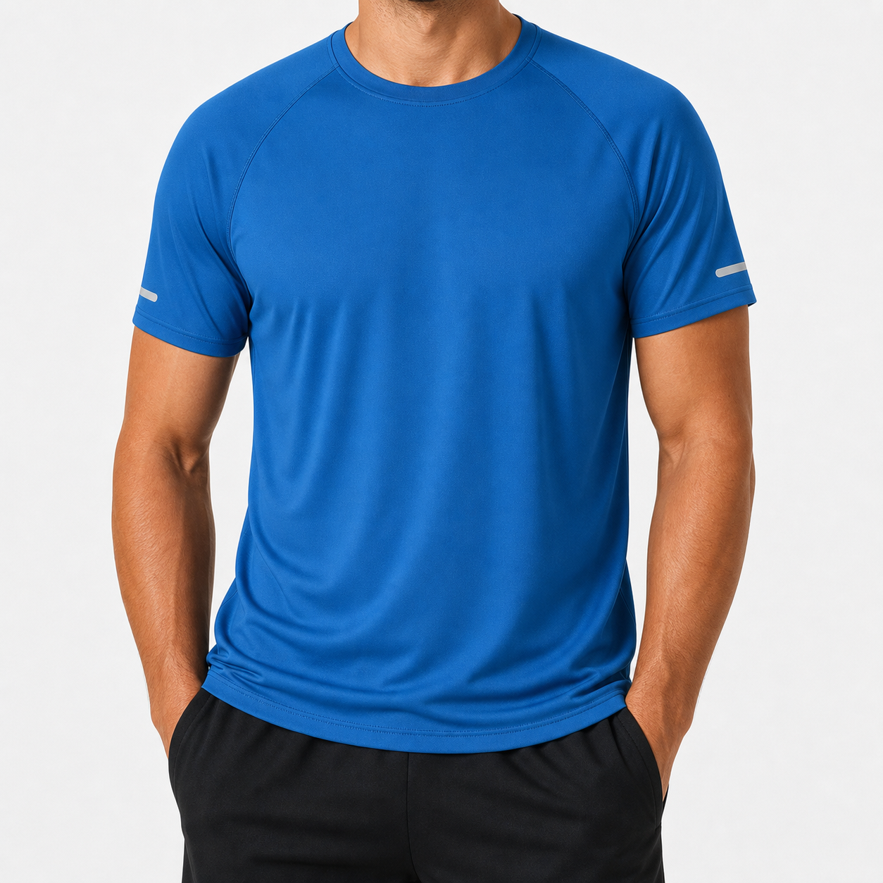 Men's reflective quick dry athletic tee cobalt blue color