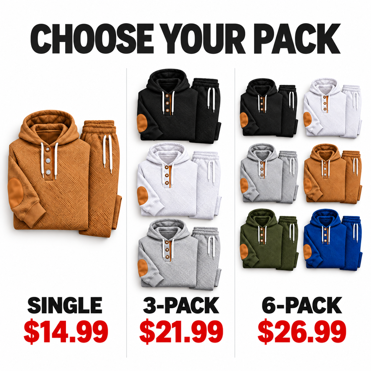 KRUIDA Men's 2-Piece Textured Hoodie Tracksuit - detail pack value
