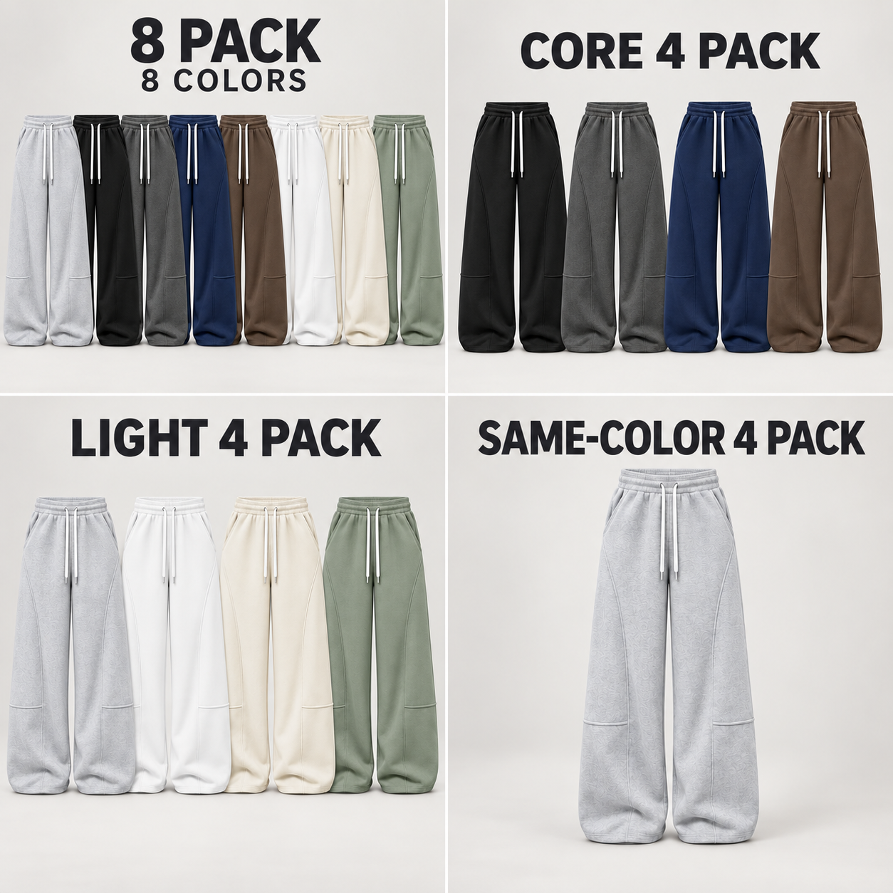 Visual guide comparing the 8-pack, two assorted 4-packs, and same-color 4-pack choices.