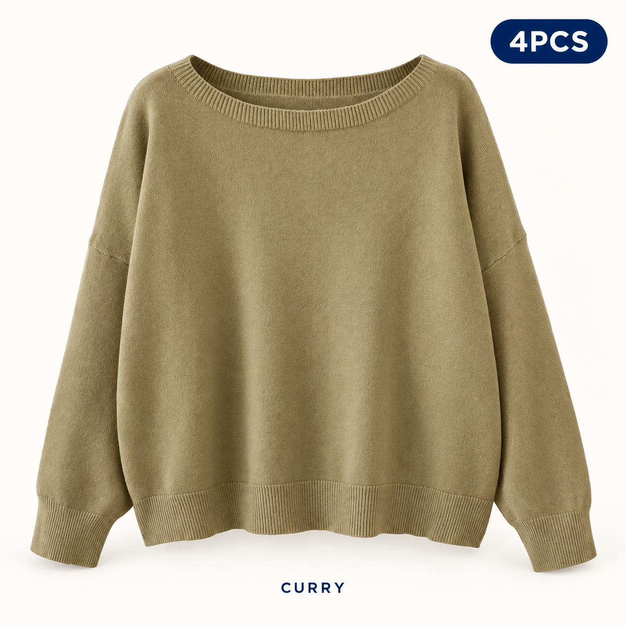 Curry same-color 4PCS women’s scoop-neck sweater pack