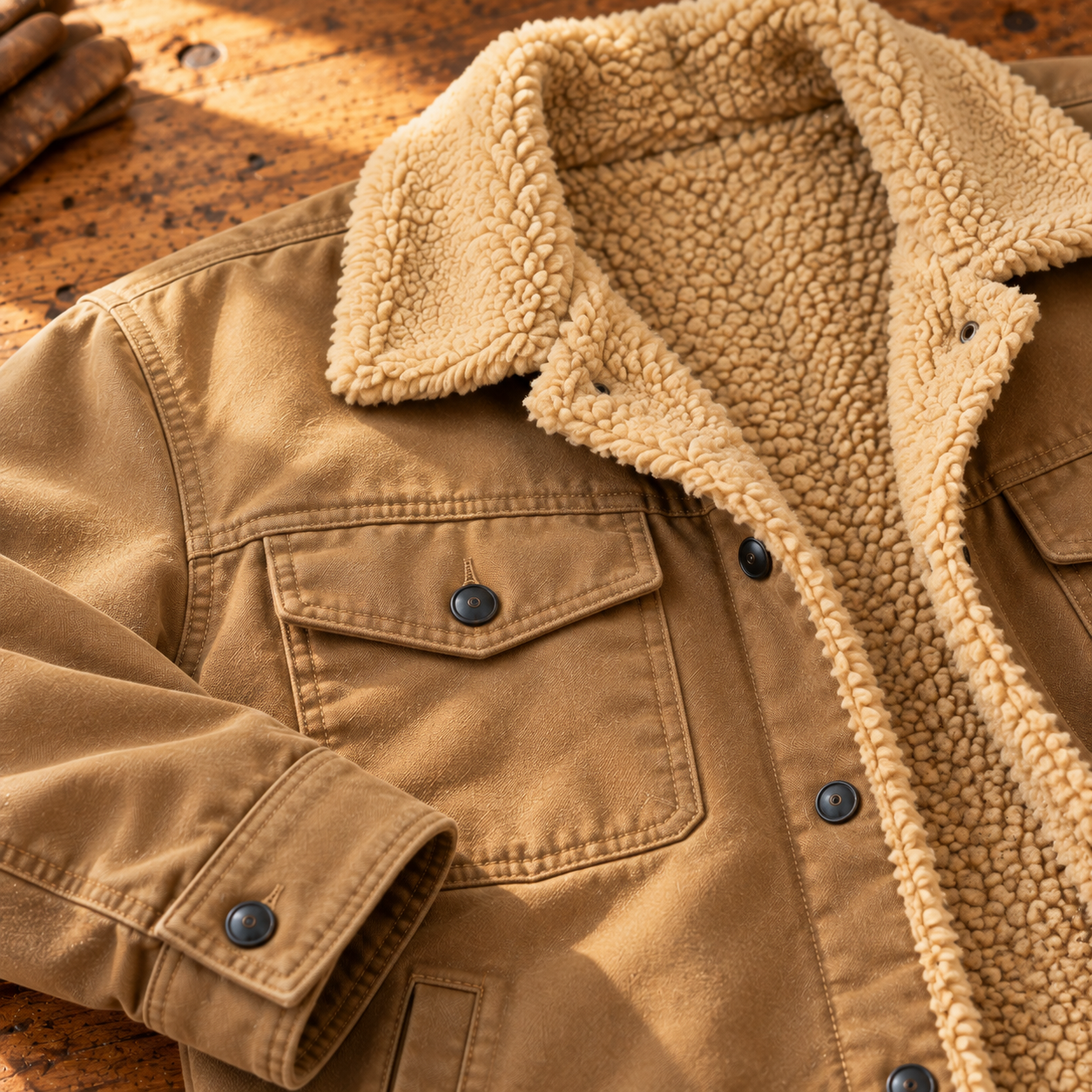Sherpa-lined jacket detail close-up
