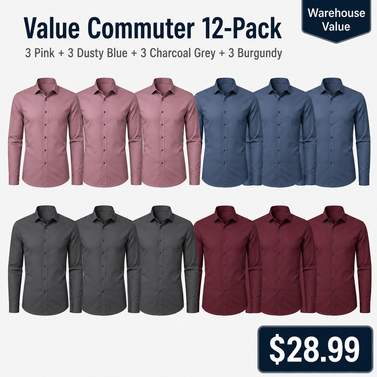 Value Commuter 12-Pack business casual stretch dress shirts