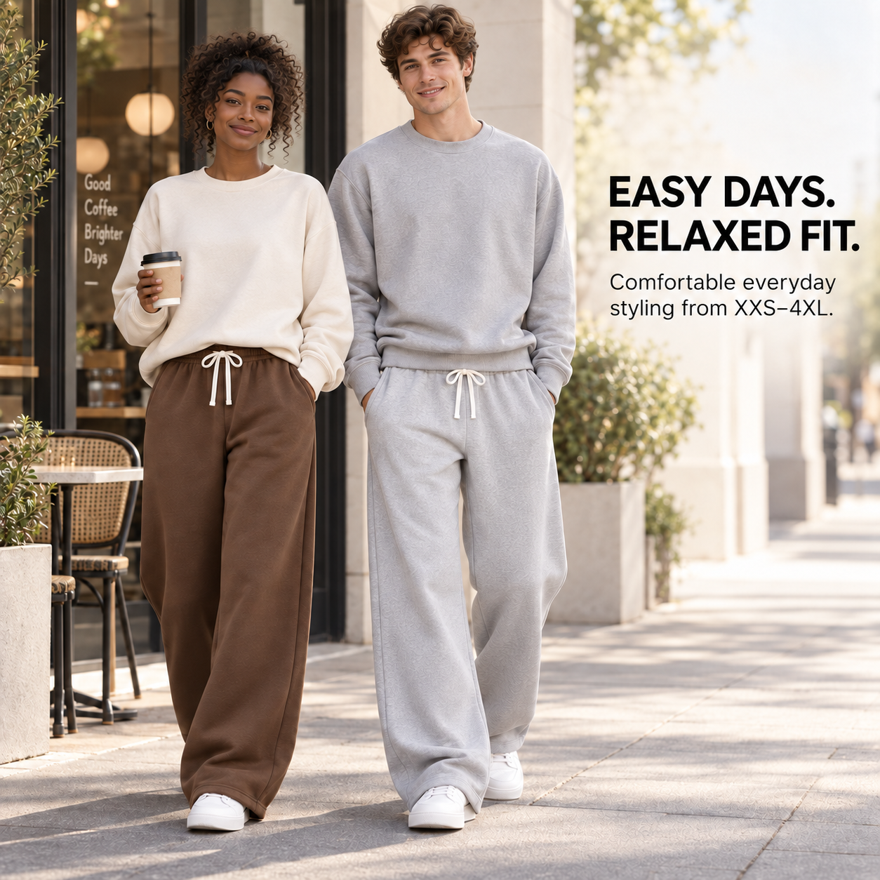 Unisex relaxed everyday styling with wide-leg sweatpants