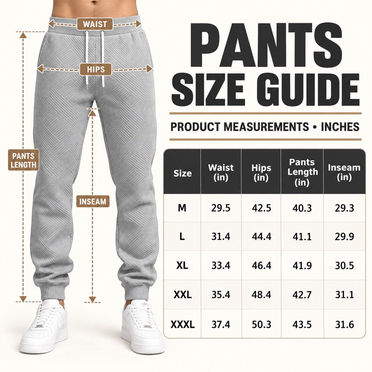 KRUIDA Men's 2-Piece Textured Hoodie Tracksuit - size guide pants
