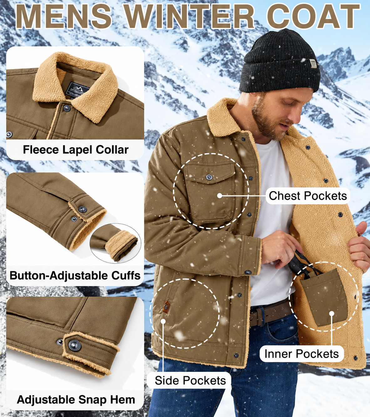 Jacket pockets collar and cuff details