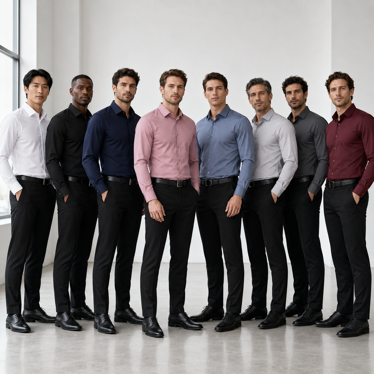 Eight colors men's stretch dress shirts group photo