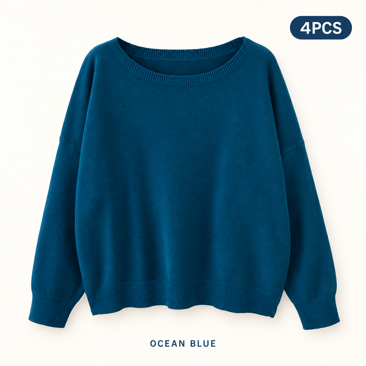 Ocean Blue same-color 4PCS women’s scoop-neck sweater pack