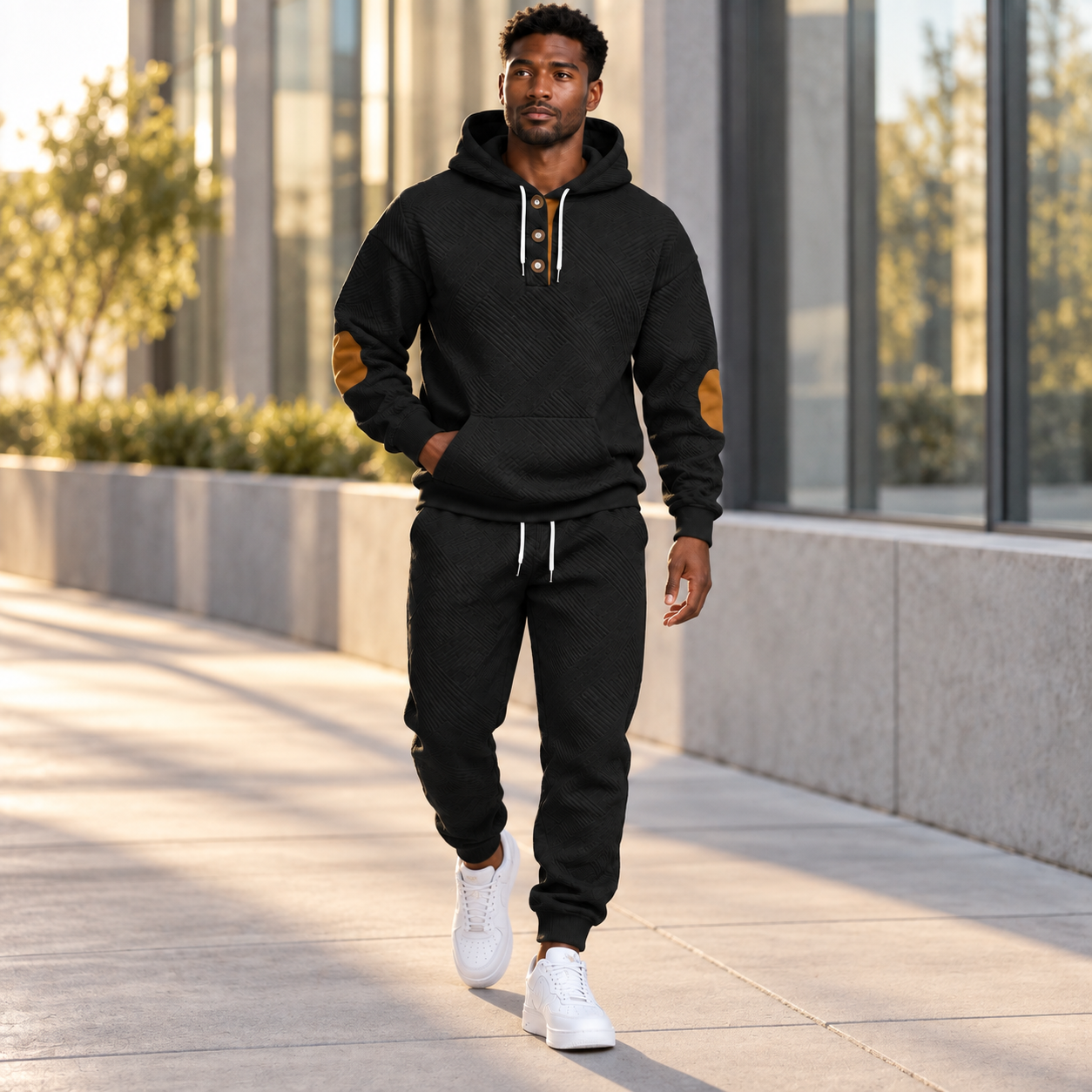 KRUIDA Men's 2-Piece Textured Hoodie Tracksuit - scene urban