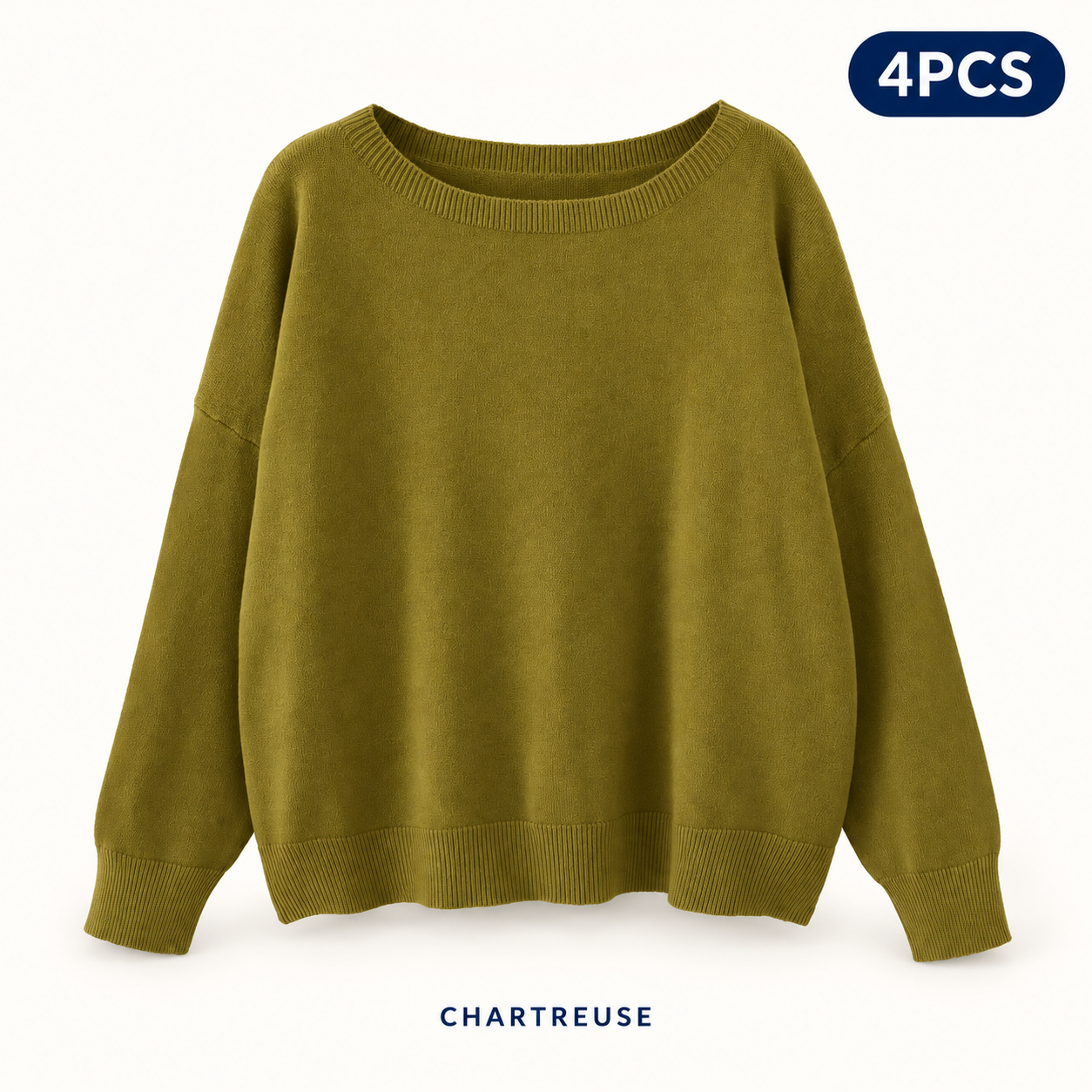Chartreuse same-color 4PCS women’s scoop-neck sweater pack