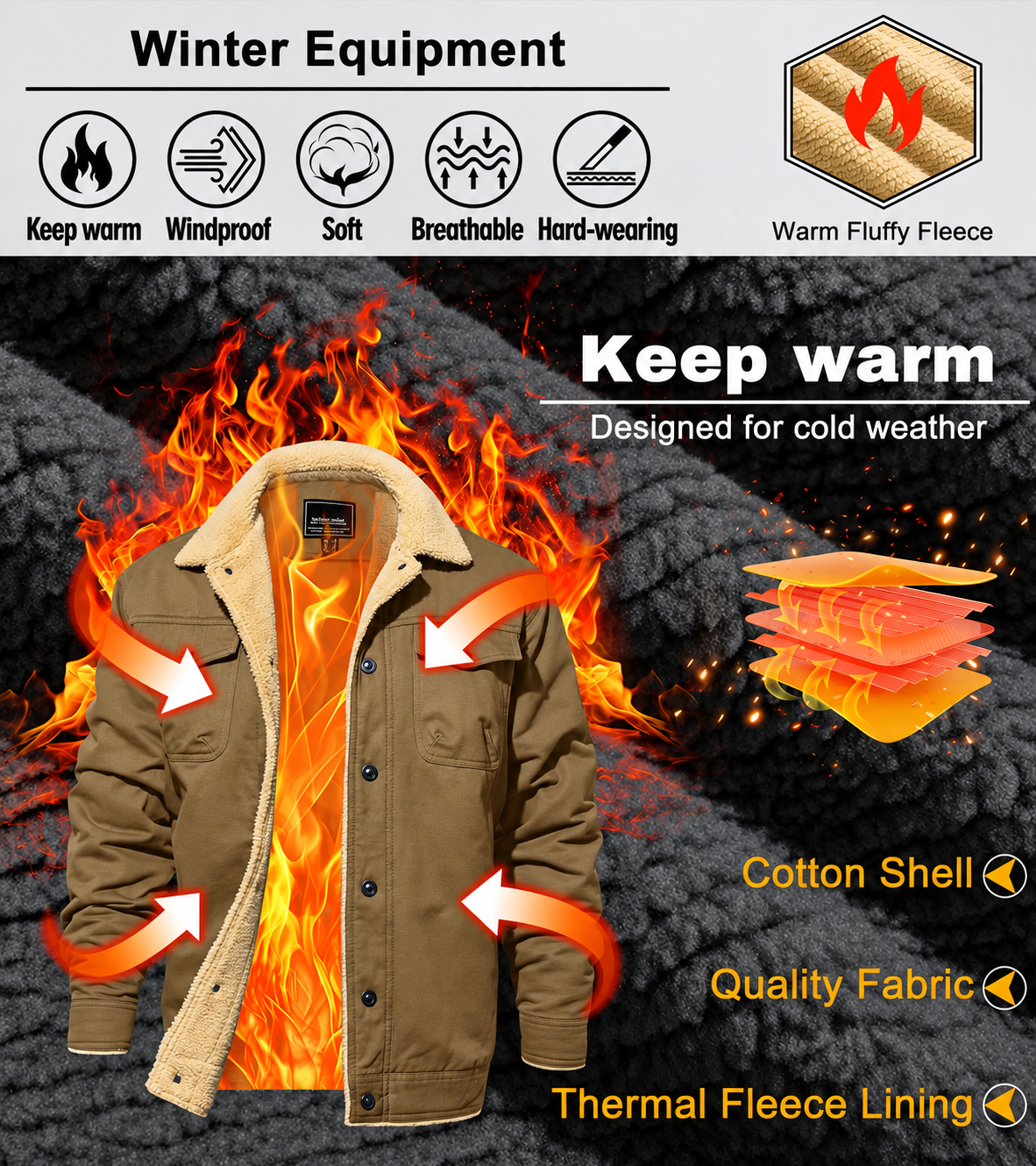 Warm fleece-lined jacket features