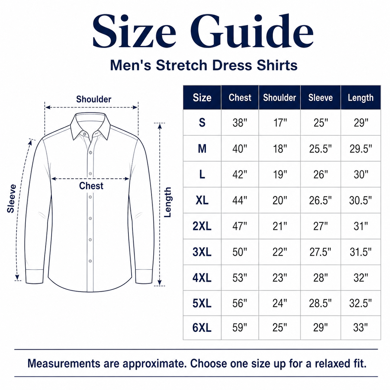 Men's stretch dress shirts size guide