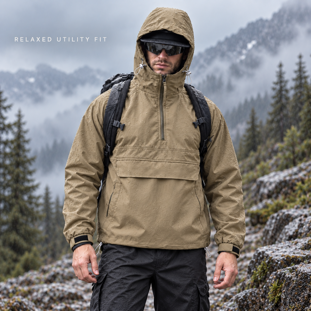 Khaki utility jacket relaxed front fit