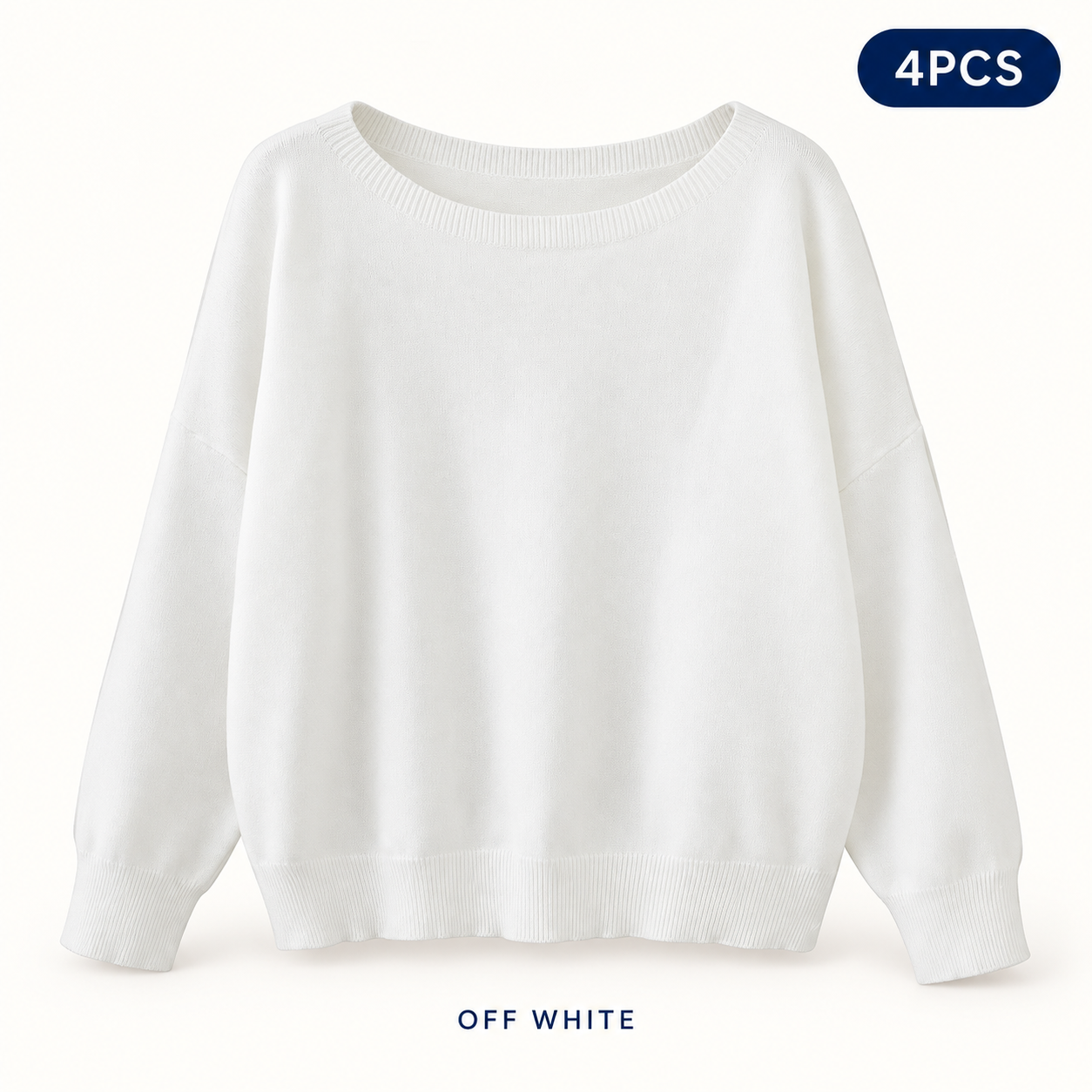 Off White same-color 4PCS women’s scoop-neck sweater pack