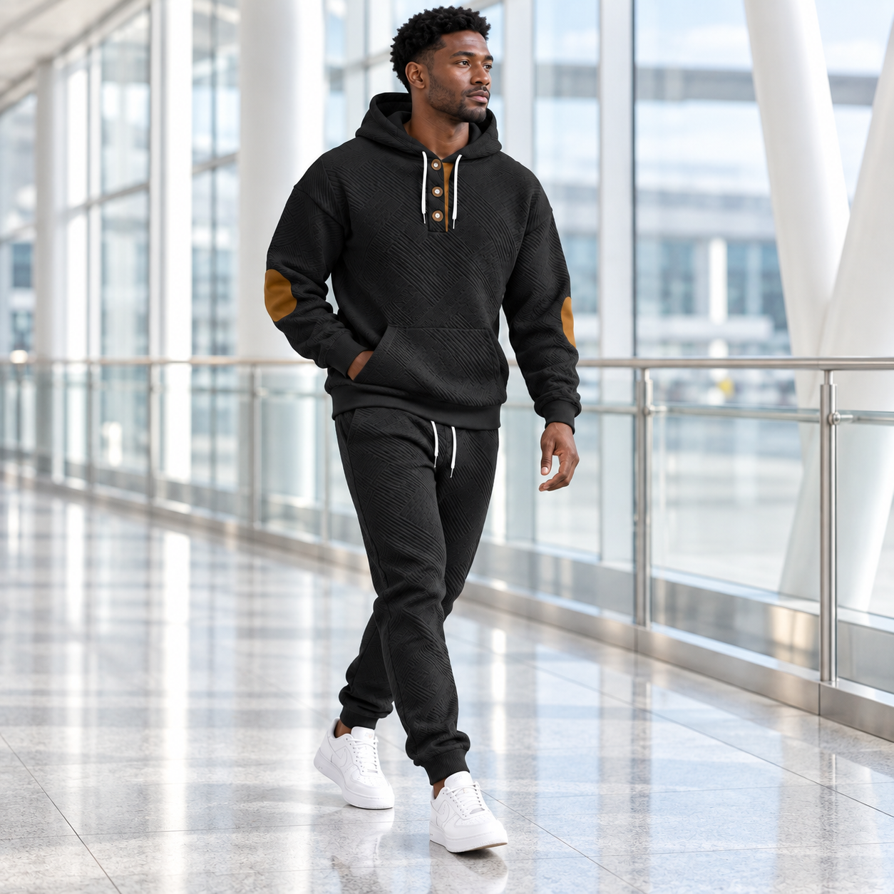 KRUIDA Men's 2-Piece Textured Hoodie Tracksuit - scene transit