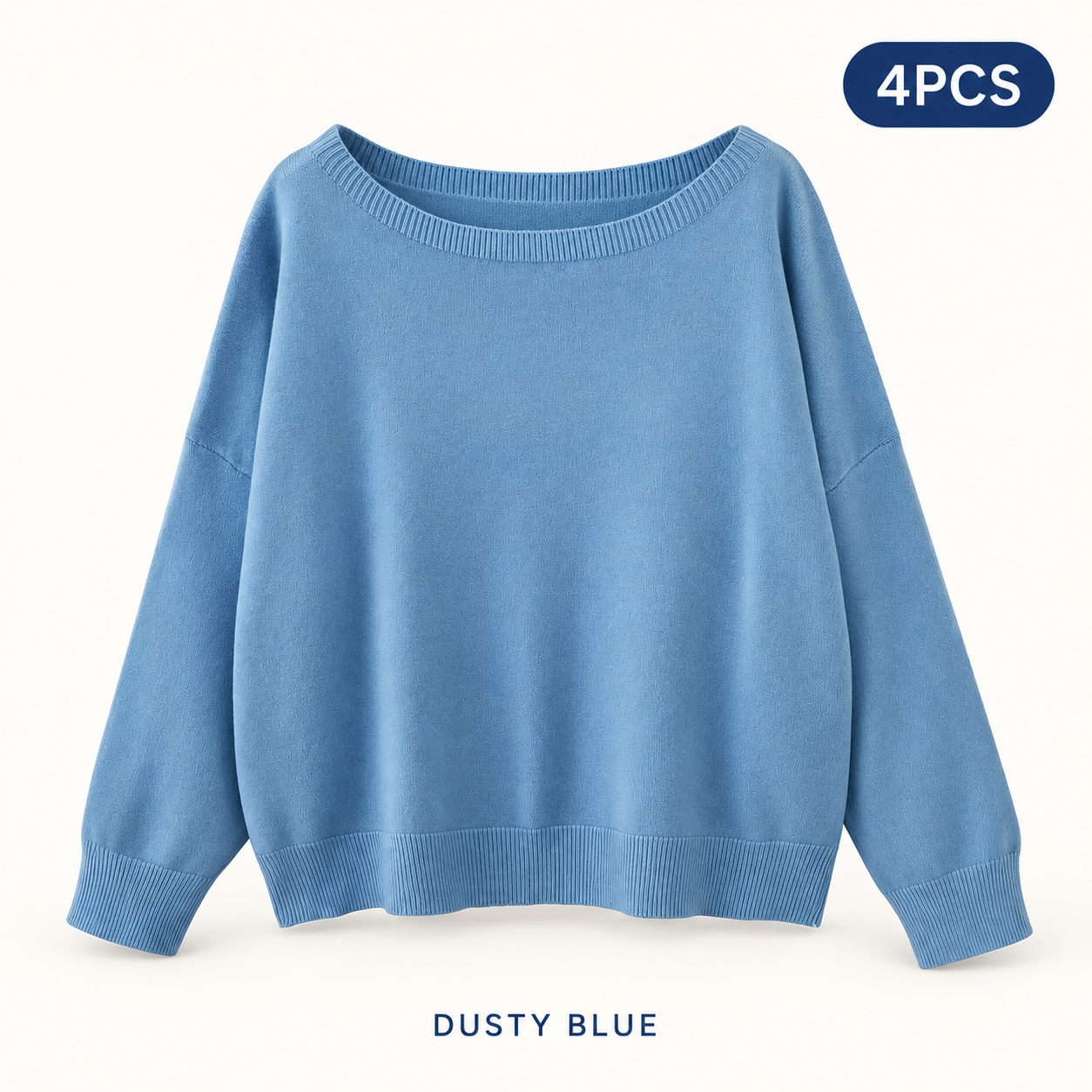 Dusty Blue same-color 4PCS women’s scoop-neck sweater pack