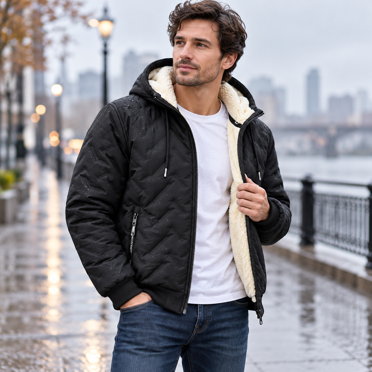 Men's Hooded Full-Zip Fleece-Lined Jacket | Regular & Thick Fleece