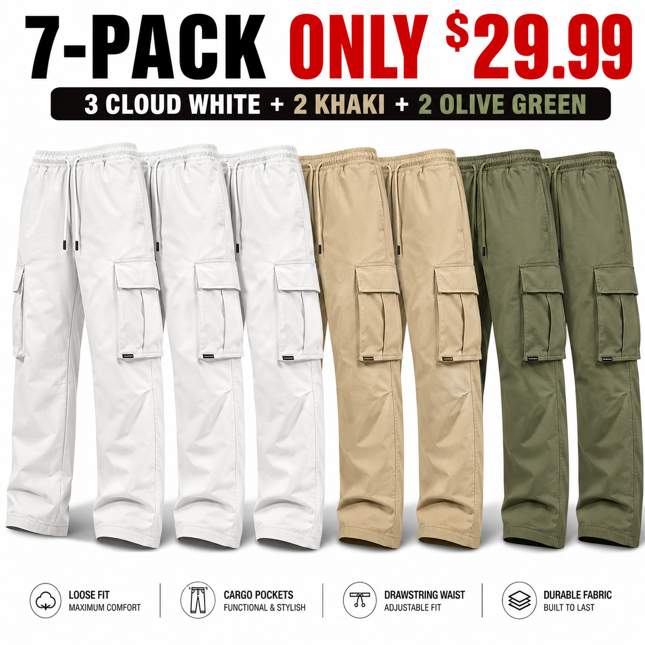 Men's Cargo Pants with Drawstring Waist - Casual Streetwear
