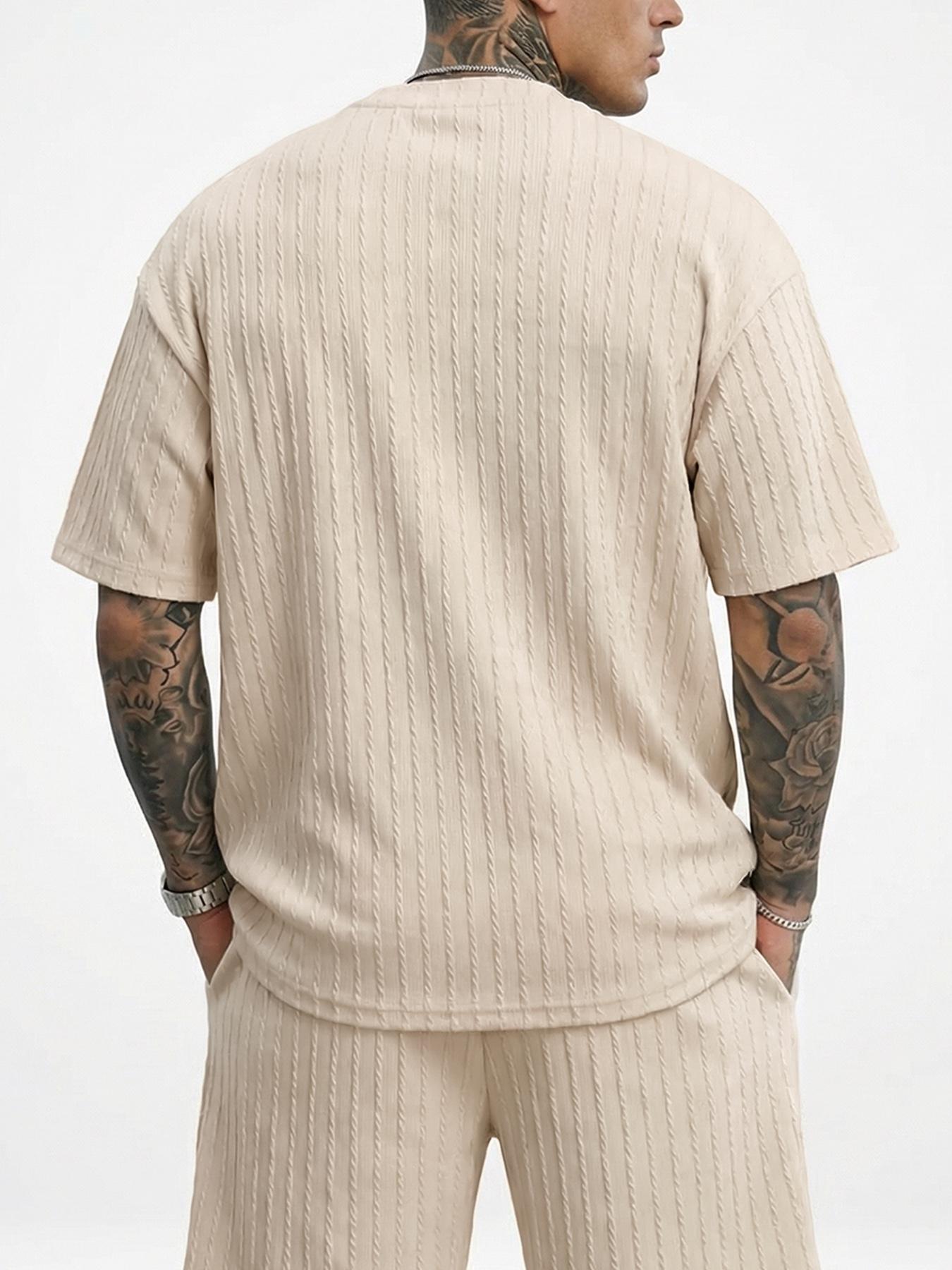 Men&rsquo;s Loose Fit 2-Piece Summer Set, Oversized Textured Tee with Relaxed Fit Drawstring Shorts