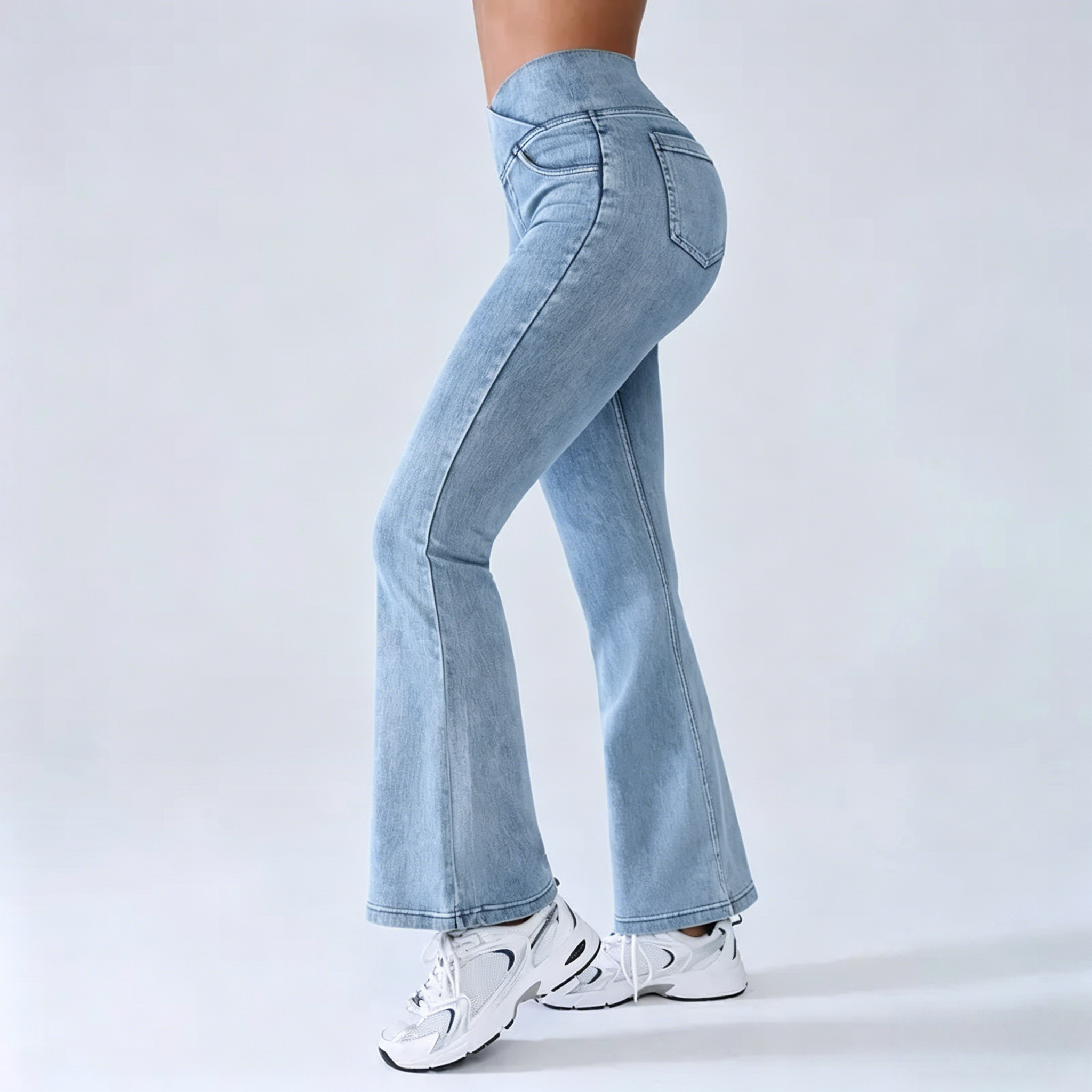 ⚡FINAL SALE⚡Women's High-Waisted Stretch Jeans with Crossover Design — Slim-Fit Flared Denim Leggings