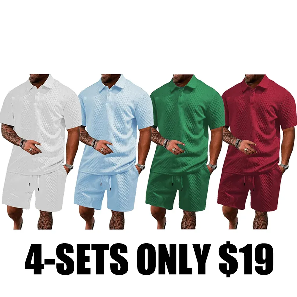 ⚡FINAL SALE⚡Men's Solid Polo Shirt & Drawstring Waist Shorts Set