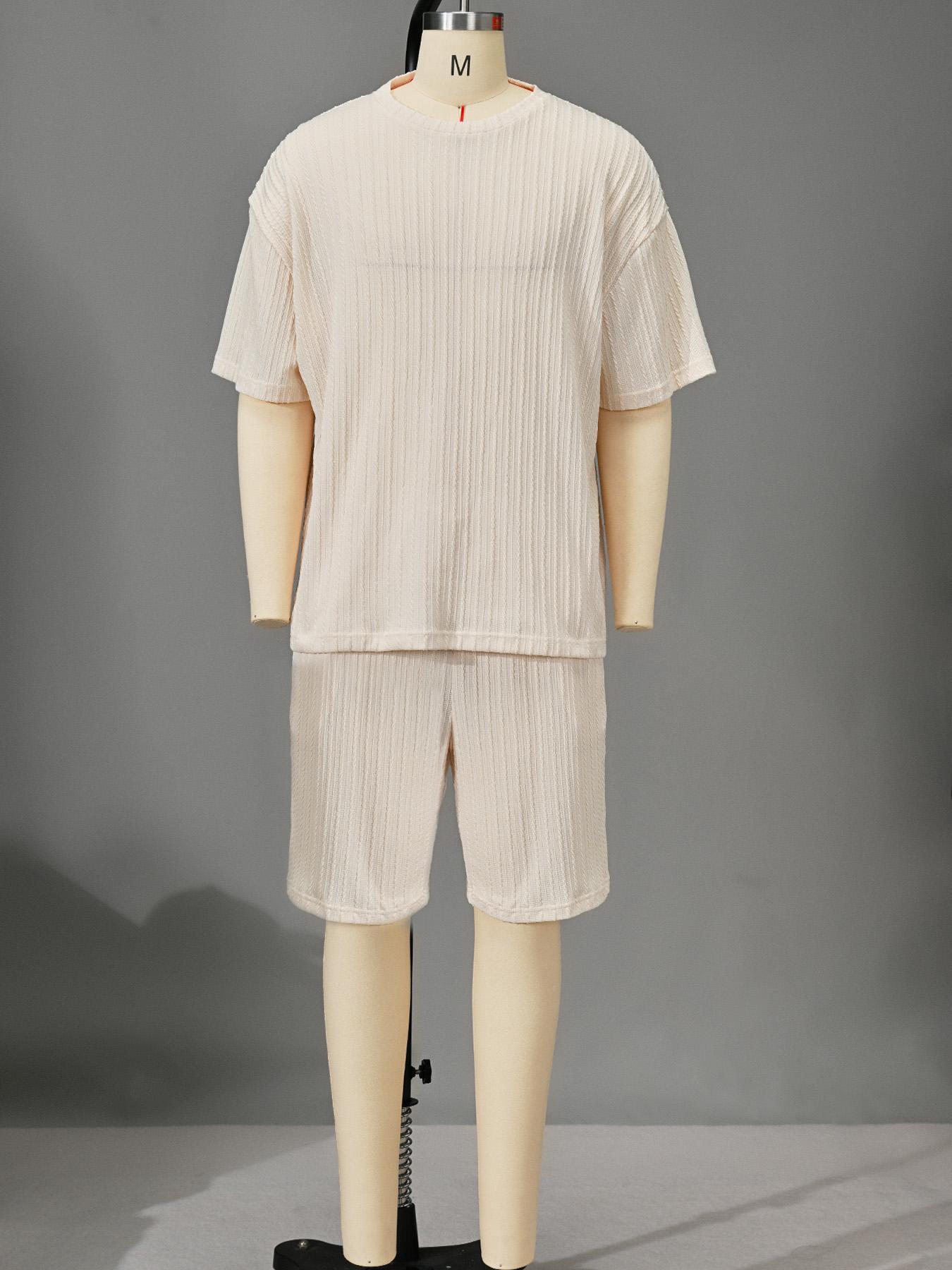 Men&rsquo;s Loose Fit 2-Piece Summer Set, Oversized Textured Tee with Relaxed Fit Drawstring Shorts