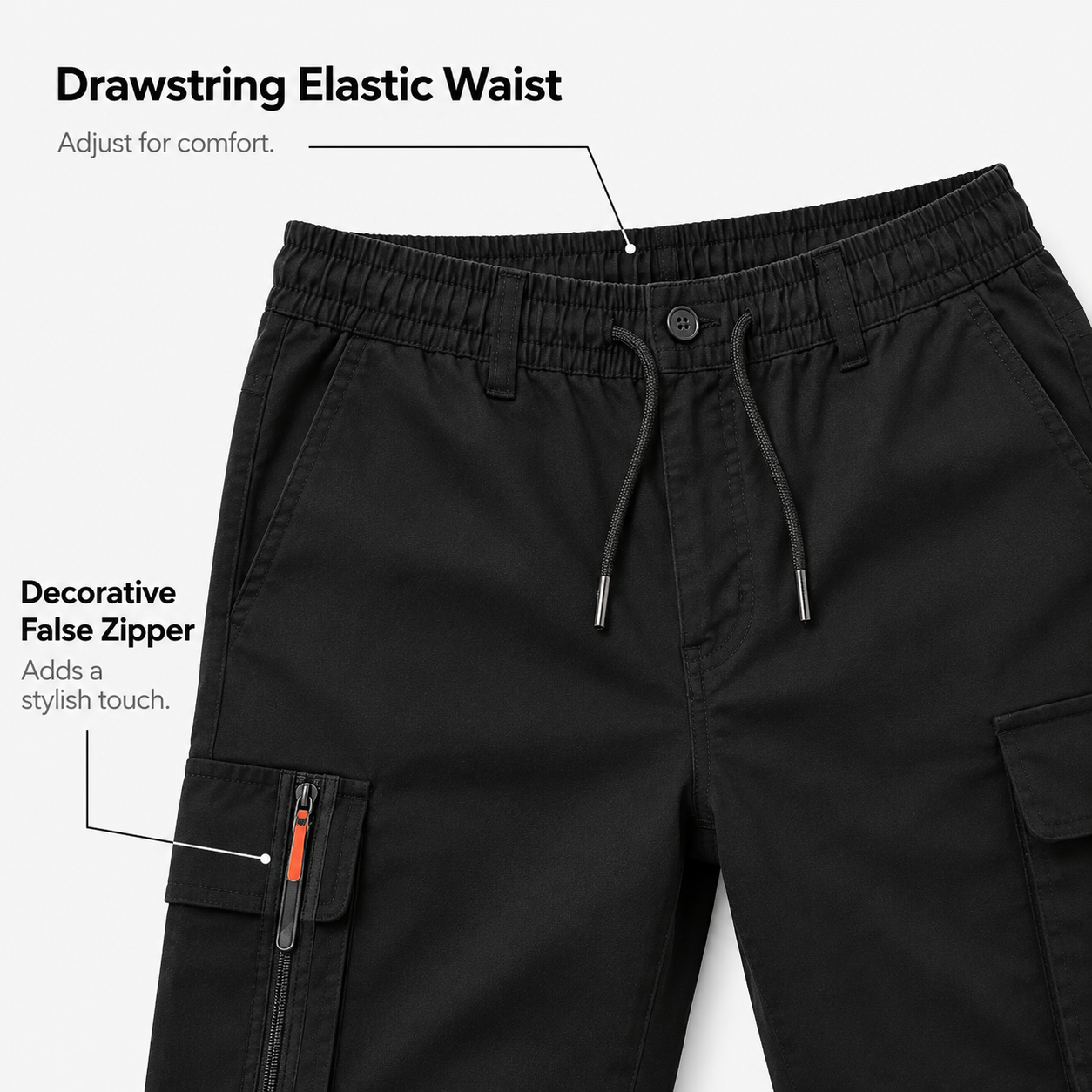 Men's Athleisure Cargo Shorts (8-Pack) — Multi-pocket design, elastic drawstring waistband, decorative faux fly; suitable for outdoor hiking, daily running, and commuting.