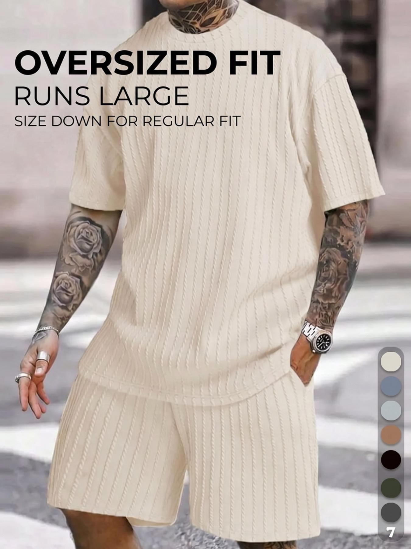 Men&rsquo;s Loose Fit 2-Piece Summer Set, Oversized Textured Tee with Relaxed Fit Drawstring Shorts