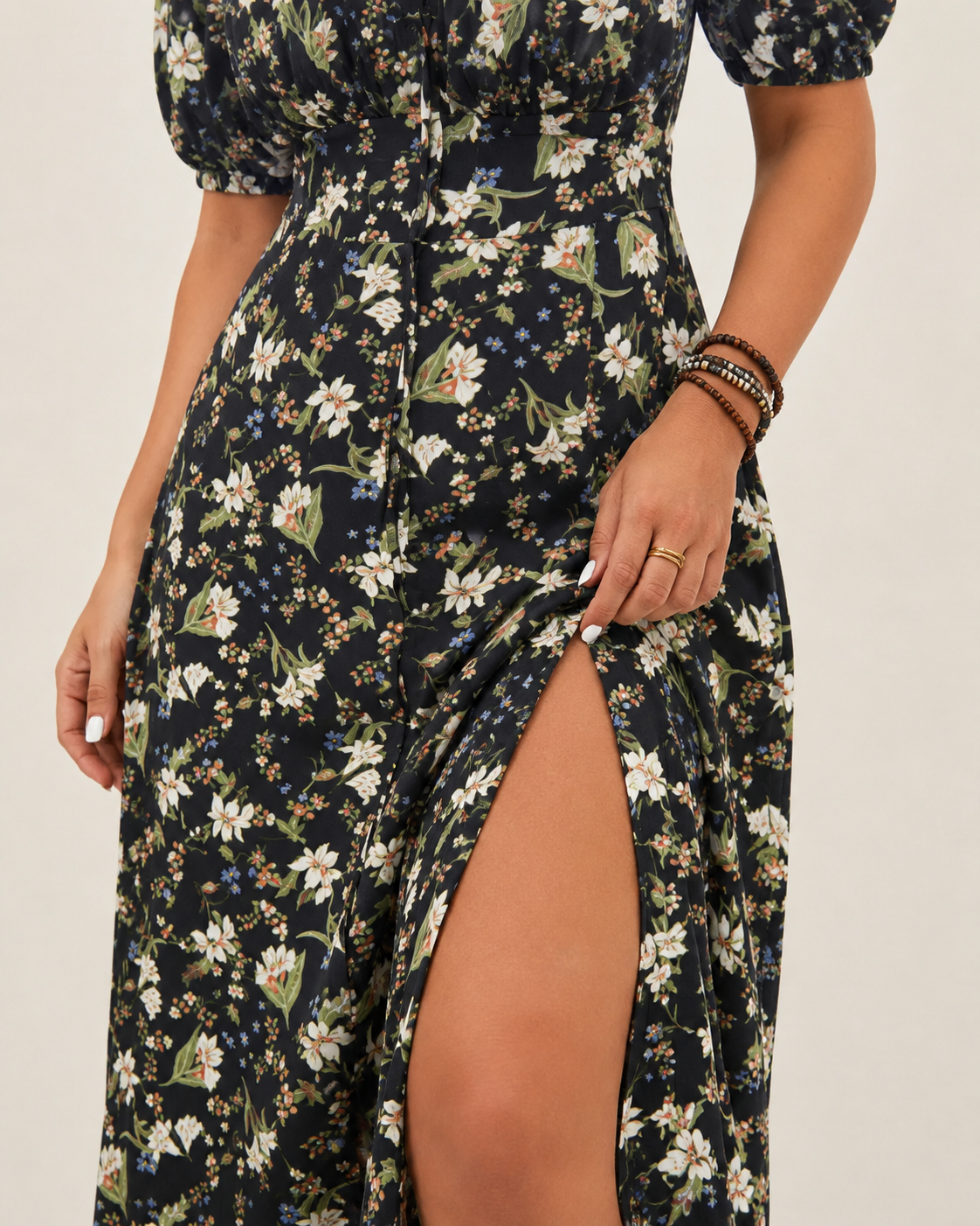 Sky Blue Ditsy Floral square neck midi dress