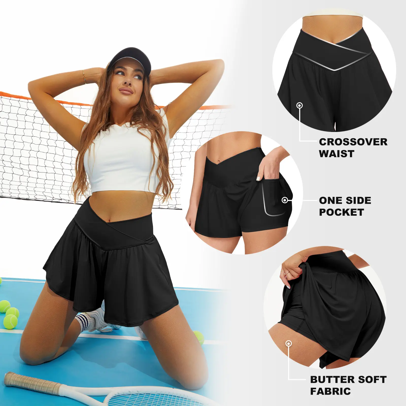 🎉Crossover Athletic Shorts for Women 2 in 1 Flowy Running Shorts with Pockets Spandex Butterfly Workout Tennis Skorts#Summervibes🔥