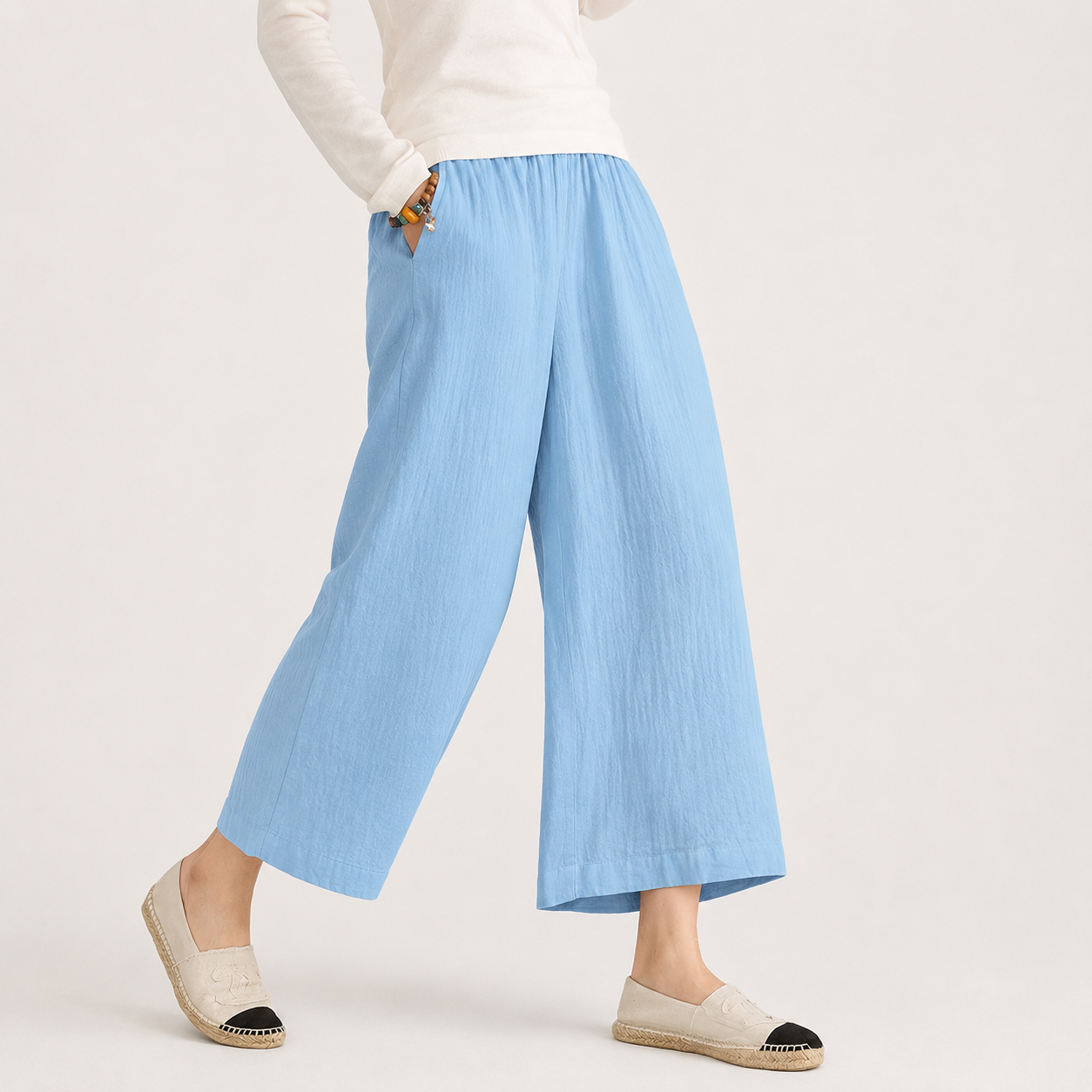 Light Blue wide leg pants model image