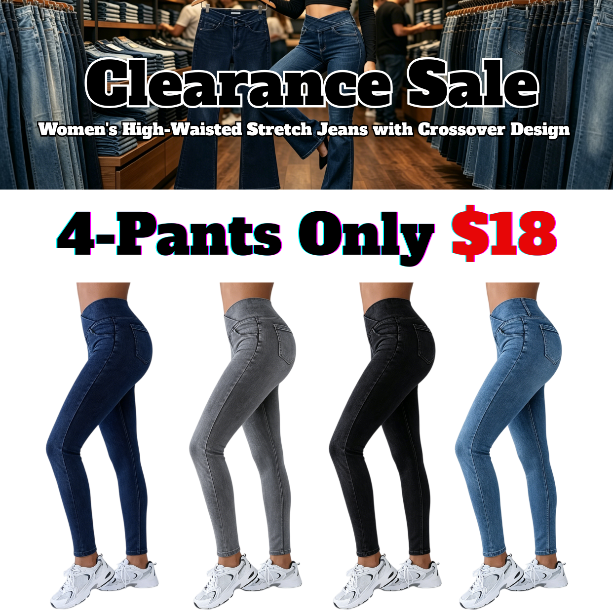 ⚡FINAL SALE⚡Women's High-Waisted Stretch Jeans with Crossover Design — Slim-Fit Flared Denim Leggings