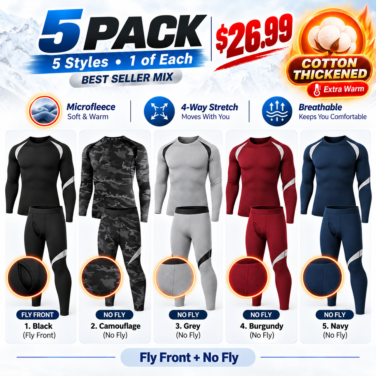 5PACK Best Seller Mix - Cotton-Thickened - five complete thermal sets