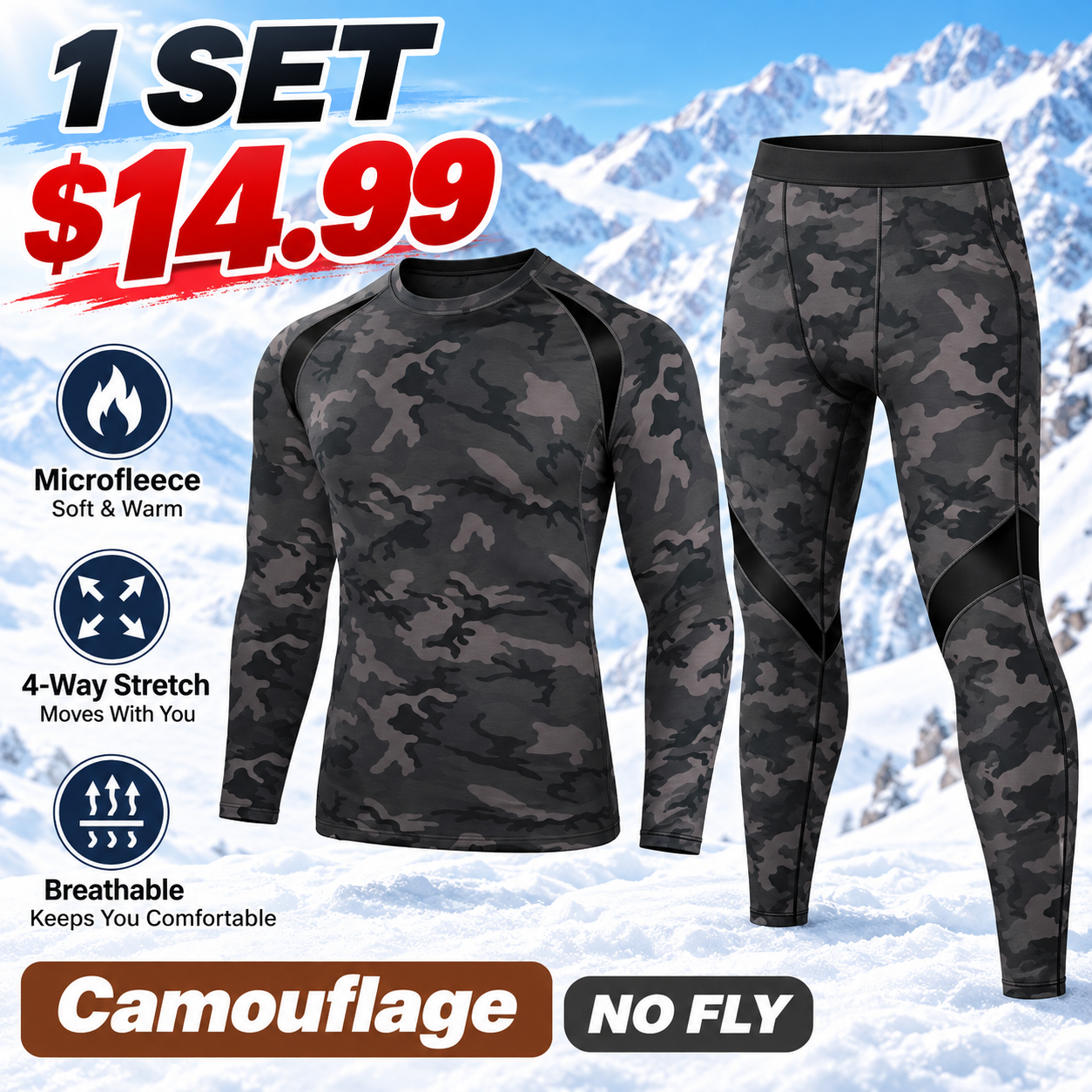 Camouflage (No Fly) - Regular - men’s long-sleeve thermal top and matching pants