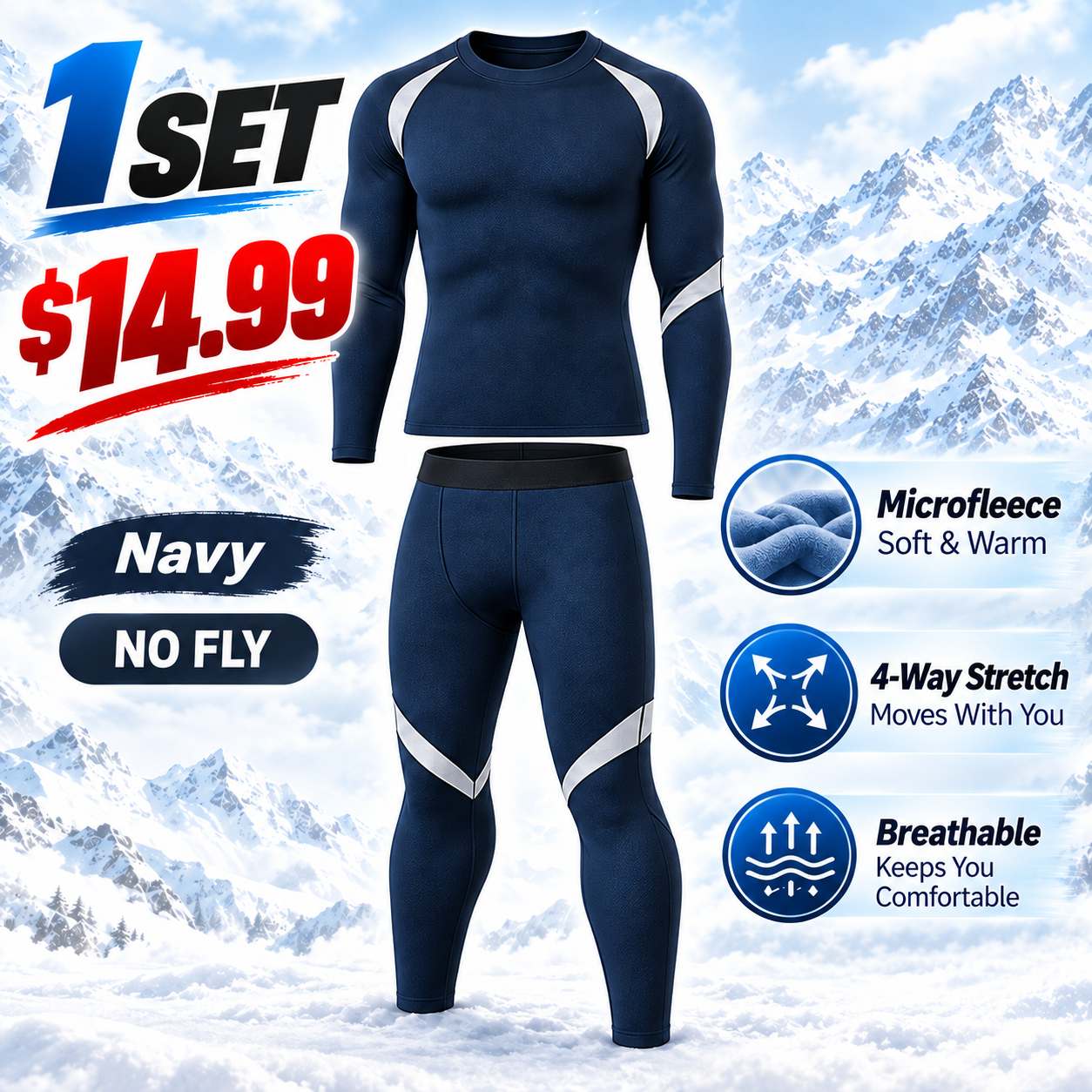 Navy (No Fly) - Regular - men’s long-sleeve thermal top and matching pants