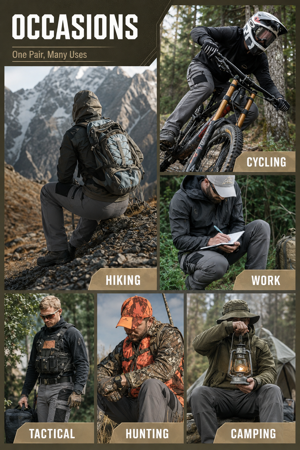 Men's Tactical Cargo Work Pants Bundle ,  Fishing, work, camping，Suitable for Spring and Autumn Wear