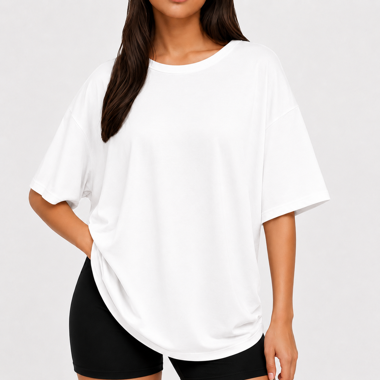 Oversized tee lifestyle and fit details