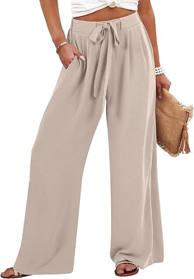 Warm Sand high-rise tie-waist wide-leg pants front